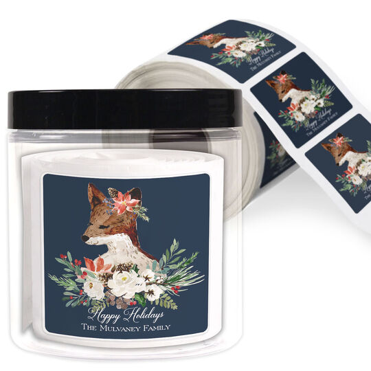 Christmas Fox Square Gift Stickers in a Jar